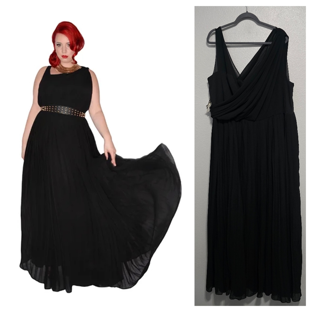 NWT FAME & PARTNERS Black Pleated  Formal Dress